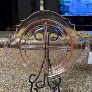 vintage pink depression glass divided serving dish, Imperial Glass Company's